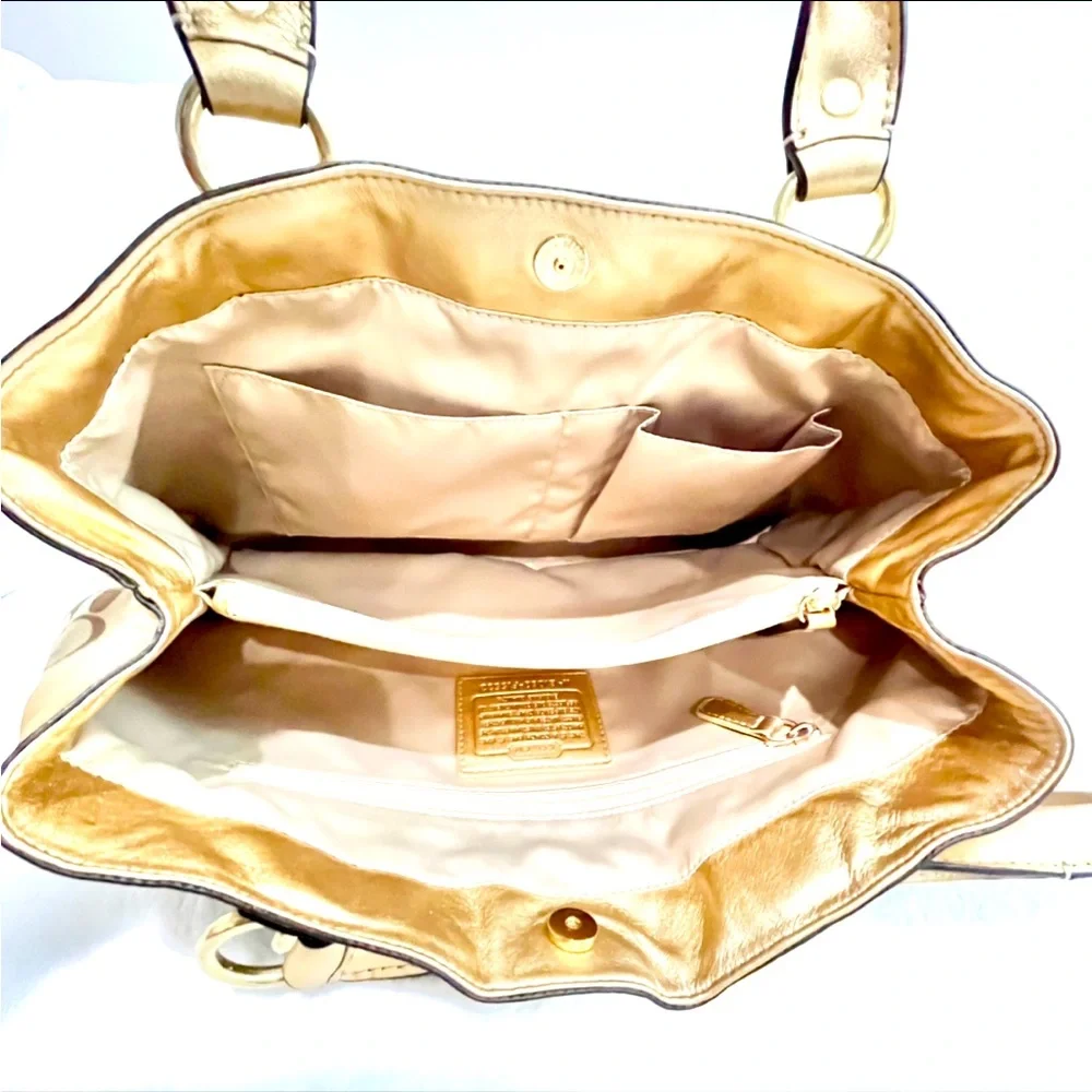 Coach Brown and Gold Signature Canvas Shoulder Bag with Matching Wallet